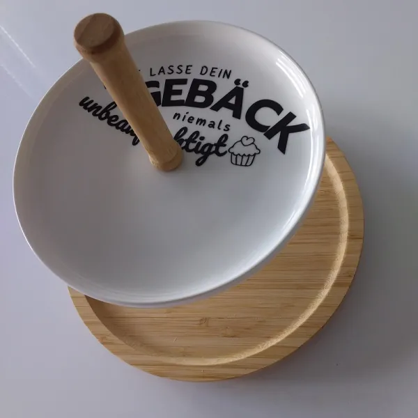 Etagere Holz-Keramik Gebäck natur-weiß | 2-stöckig von Ideenreich