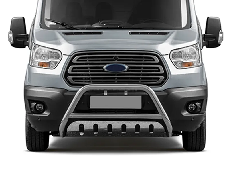 Frontbügel mit Unterfahrschutzplatte Edelstahl Ø 70 mm passend für Ford Transit 2014 - 2024