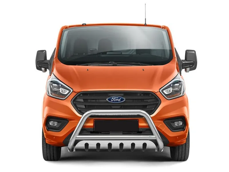 Frontbügel mit Unterfahrschutzplatte Edelstahl Ø 70 mm passend für Ford Transit Custom 2018 - 2023