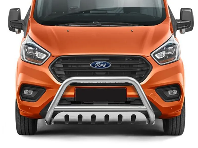 Frontbügel mit Unterfahrschutzplatte Edelstahl Ø 70 mm passend für Ford Transit Custom 2018 - 2023
