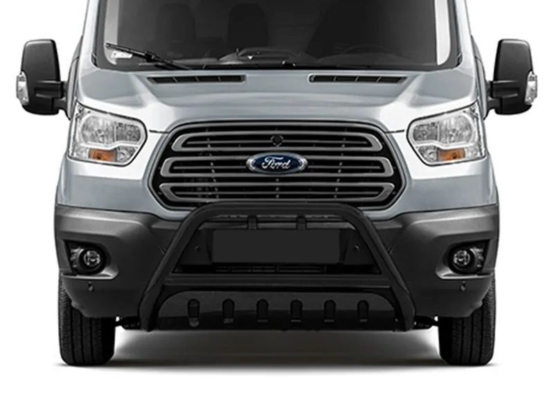 Frontbügel mit Unterfahrschutzplatte Edelstahl schwarz Ø 70 mm passend für Ford Transit 2014 - 2024