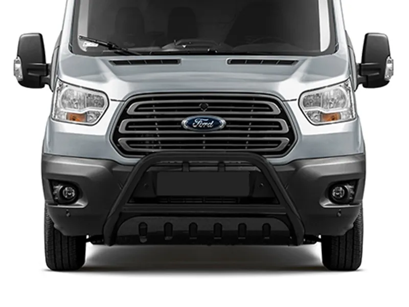 Frontbügel mit Unterfahrschutzplatte Edelstahl schwarz Ø 70 mm passend für Ford Transit ab 2024