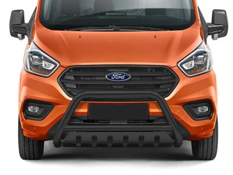 Frontbügel mit Unterfahrschutzplatte Edelstahl schwarz Ø 70 mm passend für Ford Transit Custom 2018 - 2023