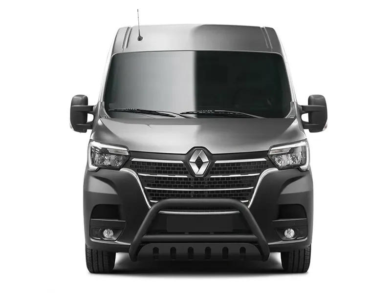 Frontbügel mit Unterfahrschutzplatte Edelstahl schwarz Ø 70 mm passend für Renault Master 2019 - 2024