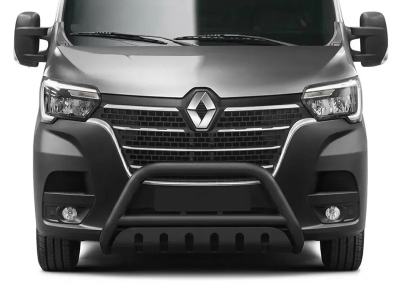 Frontbügel mit Unterfahrschutzplatte Edelstahl schwarz Ø 70 mm passend für Renault Master 2019 - 2024