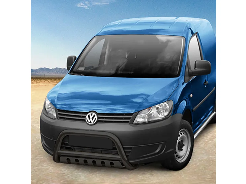 Frontbügel mit Unterfahrschutzplatte Edelstahl schwarz Ø 70 mm passend für VW Caddy 2010 - 2021