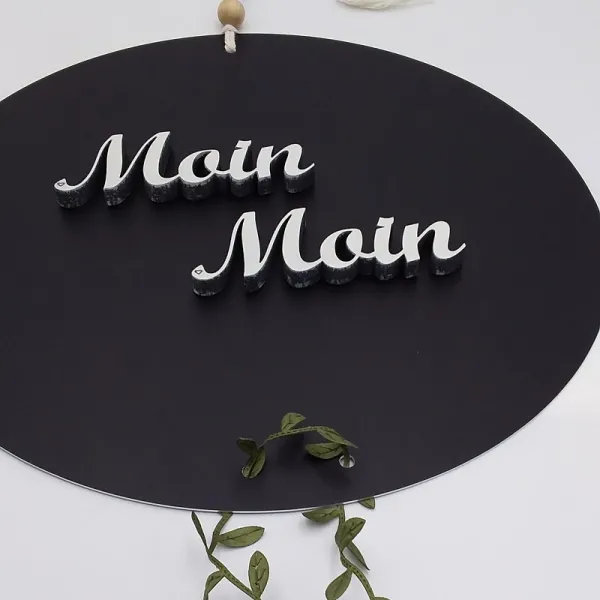 Ideenreich Design Deko Board Alu schwarz mit 3D Holzschriftzug |Moin Moin|
