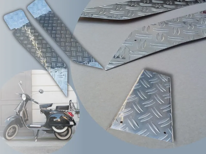 Rollertrittbleche Alu Riffel silber eloxiert passend für Kymco Super 9 2teilig